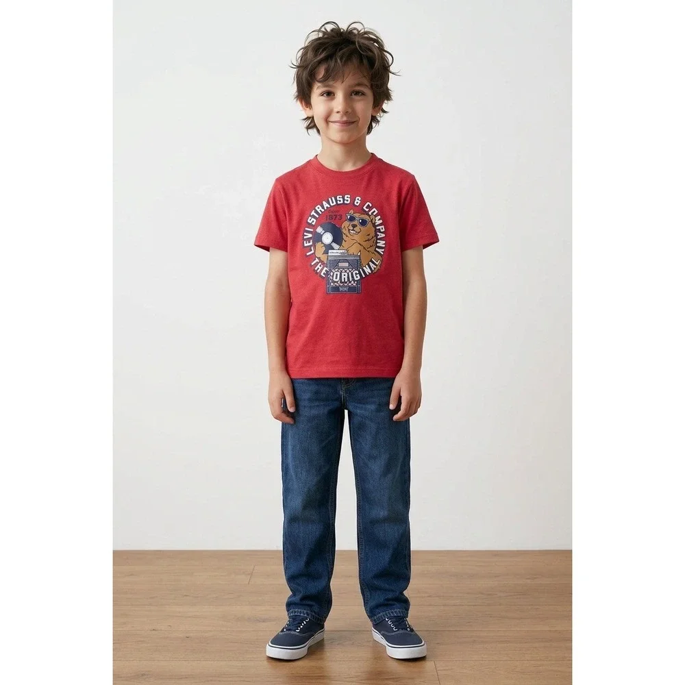 Levis Boys Red DJ Bear Graphic Tee Shirt N897-R7S Size S 8-10Y NWT